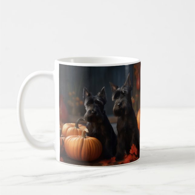 Skotsk Terrier Valp Höstglädje Pumpa Kaffemugg (Vänster)