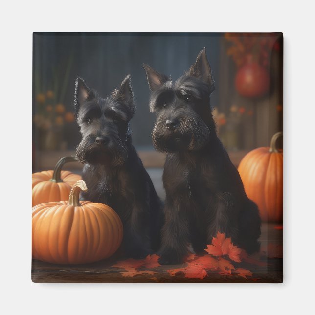 Skotsk Terrier Valp Höstglädje Pumpa Magnet (Framsidan)