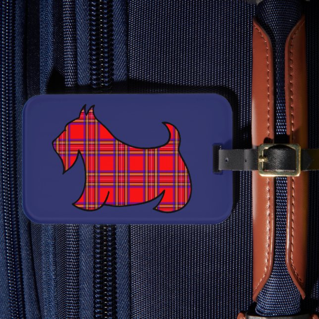 Skotsk terrier-väskemärke i karomönster bagagebricka (Framsida Insitu 4)