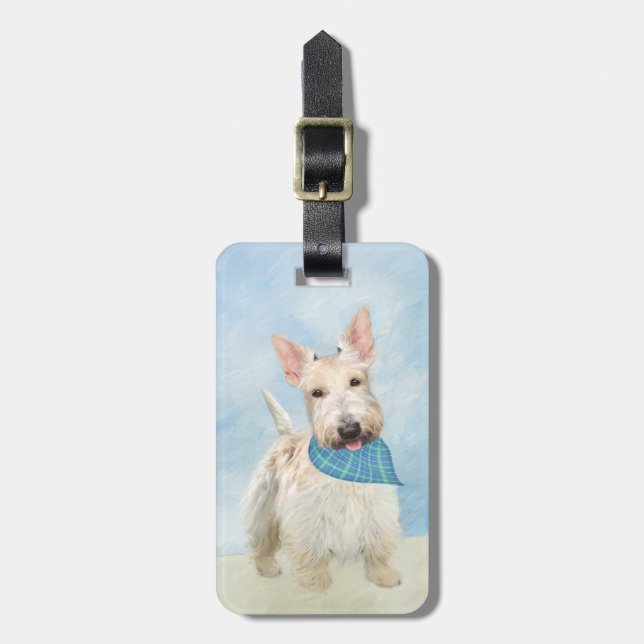 Skotsk Terrier Wheaten Hund Måleri Original Konst Bagagebricka (Vertikal Framsida)
