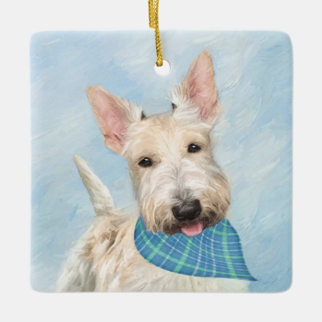Skotsk Terrier Wheaten Hund Måleri Original Konst Julgransprydnad Keramik (Framsida)