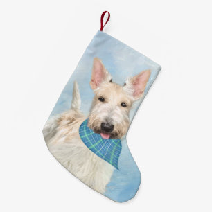 Skotsk Terrier Wheaten Hund Måleri Original Konst Liten Julstrumpa