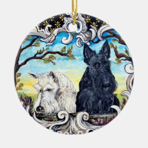 Skotsk TerrierCartouche Julgransprydnad Keramik
