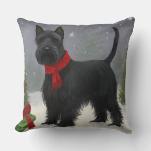 Skotsk terrierhund i snö jul kudde