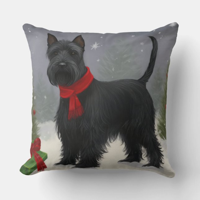 Skotsk terrierhund i snö jul kudde (Framsida)