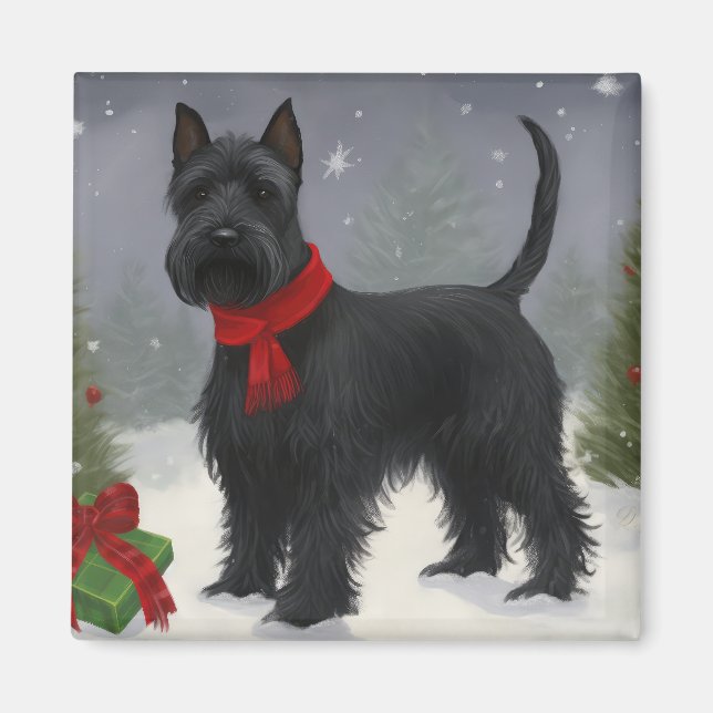 Skotsk terrierhund i snö julen magnet (Framsidan)