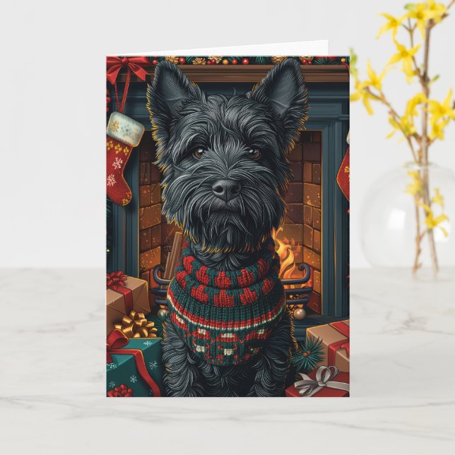 Skotsk terrierhund med julpresenter  kort (Gul blomma)
