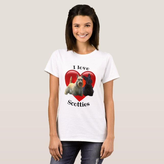 Skotsk Terriersvart, Scotties för I Iove, röd T-shirt (Hel framsida)