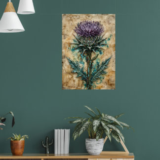 Skotsk Tistel Botanisk Oljemålning Fint Konst P Poster