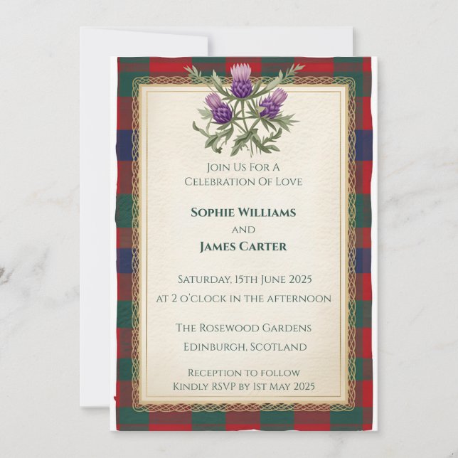 Skotsk Tistel Celtic Tartan Bröllopsinbjudan Inbjudningar (Framsida)