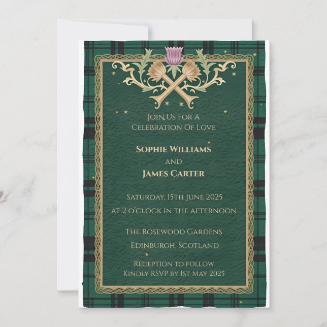 Skotsk Tistel Celtic Tartan Bröllopsinbjudan Inbjudningar (Framsida)