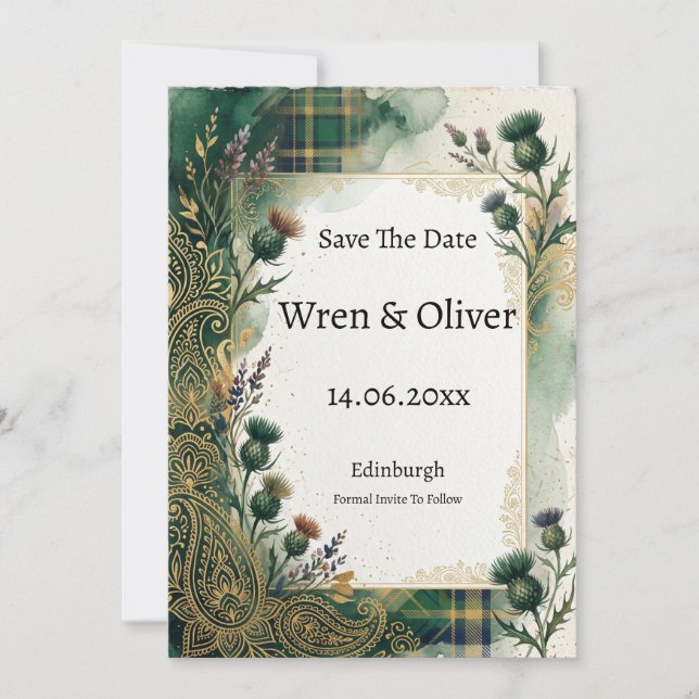 Skotsk Tistel Lavendel Paisley Save The Date Spara Datumet (Framsida)