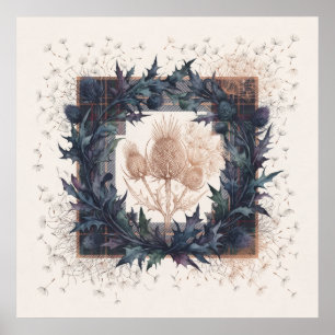 Skotsk Tistel Tartan Botanisk Kransaffisch Poster