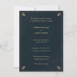 Skotsk Tistel Tartan Marin Guld Bröllopsinbjudan Inbjudningar
