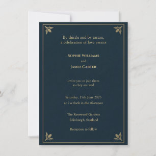 Skotsk Tistel Tartan Navy Guld Diamant Crest Vi Inbjudningar