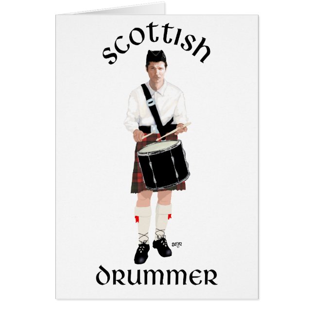 Skotsk trummare - röd kilt hälsningskort (Framsidan)