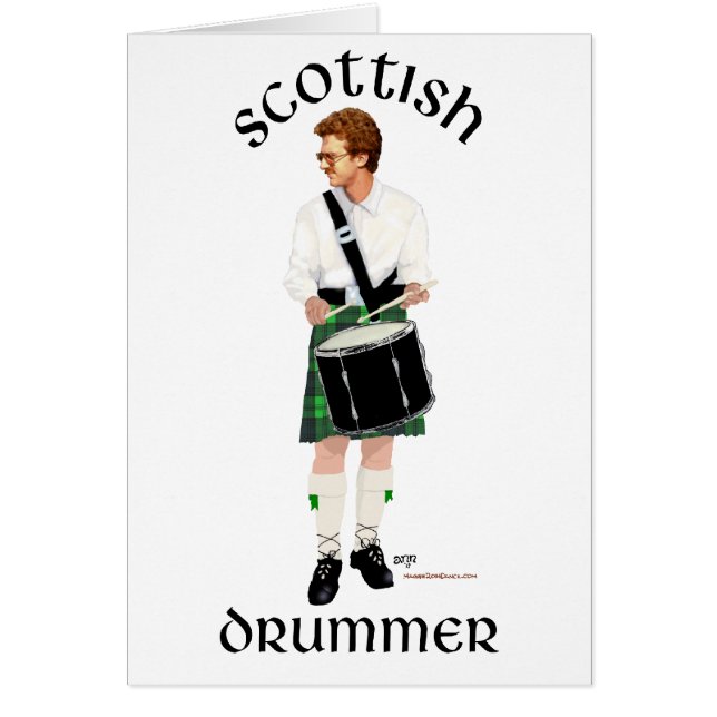 Skotsk trummis - grön kilt hälsningskort (Framsidan)