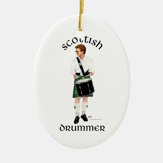 Skotsk trummis - grön kilt julgransprydnad keramik (Framsidan)