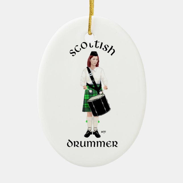 Skotsk trummis - grön kilt julgransprydnad keramik (Framsidan)