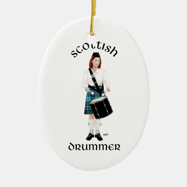 Skotsk Trummis - Turkos Julgransprydnad Keramik (Framsidan)