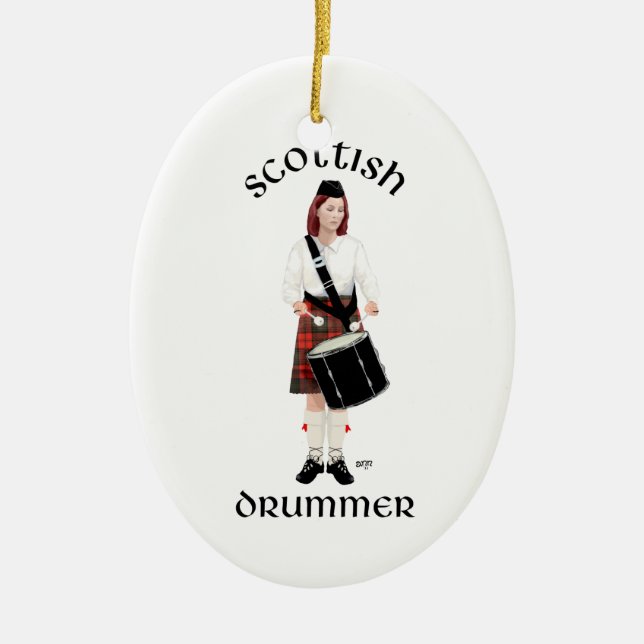 Skotsk Trumslagare - Kvinna Julgransprydnad Keramik (Framsidan)
