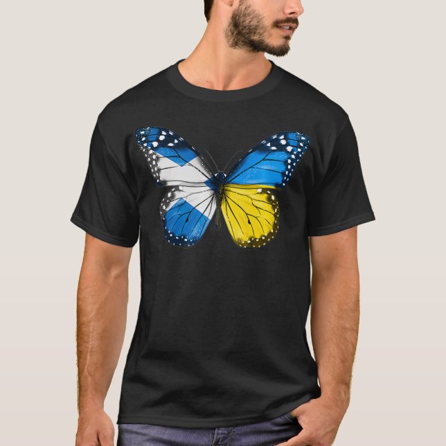 Skotsk ukrainsk Flagga Butterfly Scotland Ukraina T Shirt (Framsida)