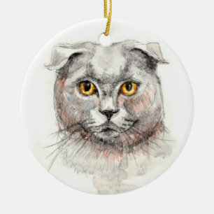 Skotsk veckkatt julgransprydnad keramik