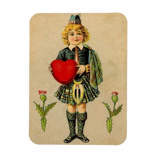 Skotsk vintage Valentine och rött hjärta Magnet (Vertikal)