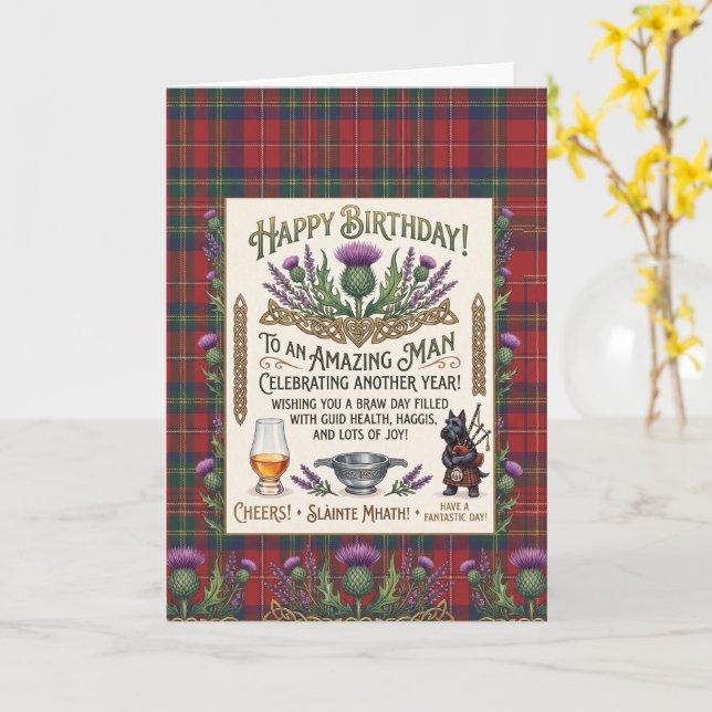 Skotsk Whisky Födelsedag Kort (Gul blomma)