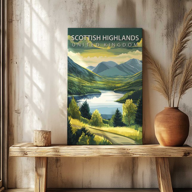 Skotska högländerna Resa Affisch Canvas Konst (Scottish Highlands Travel Poster Canvas Print Art by TinkPrints.)