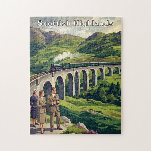 Skotska högländerna vintage resillustration pussel (Vertikal)