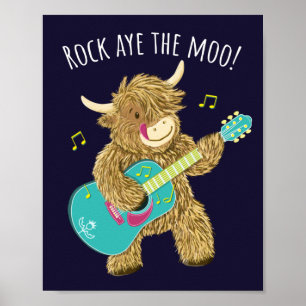 Skotska höglandskägget Kow Guitarist Sten Aye Moo! Poster