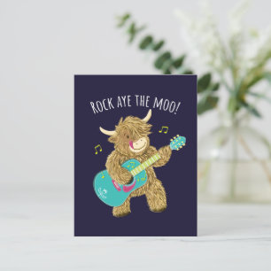 Skotska höglandskägget Kow Guitarist Sten Aye Moo! Vykort