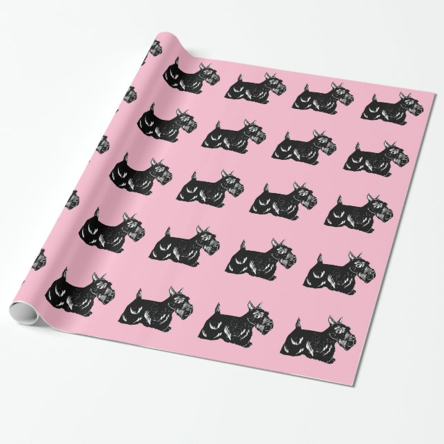 Skotska Hundar med Rosa Wrapping Papprare Presentpapper (Utrullad)