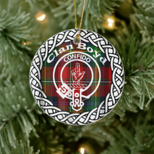 Skotska klanen Boyds tartan och vapensköld Julgransprydnad Keramik