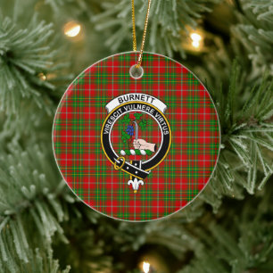 Skotska klanen Burnett-tartan och vapensköld Julgransprydnad Keramik