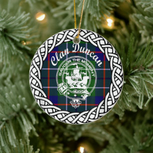 Skotska klanen Duncan Tartan och vapensköld Julgransprydnad Keramik