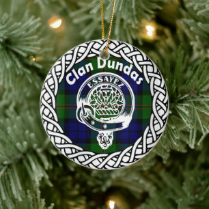 Skotska klanen Dundas Tartan och vapensköld Julgransprydnad Keramik