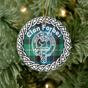 Skotska klanen Forbes Tartan och vapensköld Julgransprydnad Keramik