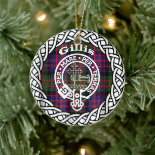 Skotska klanen Gillis Tartan och vapensköld Julgransprydnad Keramik
