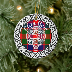 Skotska klanen Gow Tartan och vapen Julgransprydnad Keramik