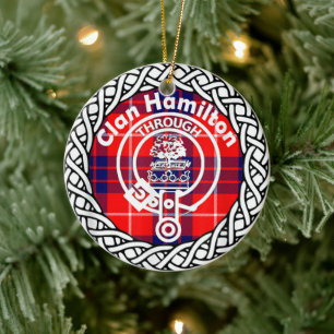 Skotska klanen Hamiltons Tartan och vapensköld Julgransprydnad Keramik