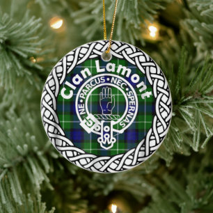 Skotska klanen Lamont Tartan och vapensköld Julgransprydnad Keramik