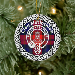 Skotska klanen Maclachlans tartan och vapensköld Julgransprydnad Keramik