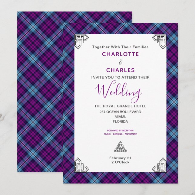 Skotska Tartan Plaid Celtic Symbols Bröllop Inbjudningar (Fram/baksida)