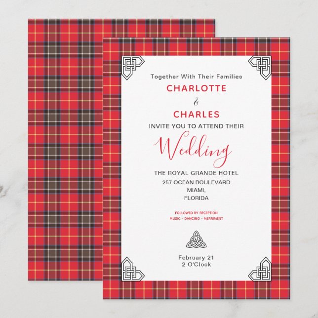 Skotska Tartan Plaid Celtic Symbols Bröllop Inbjudningar (Fram/baksida)