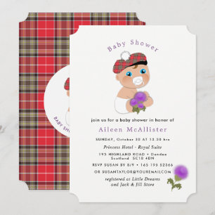 Skotska Tartan Thistolt Blommor Cute Baby Shower Inbjudningar