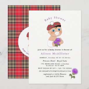 Skotska Tartan Thistolt Blommor Cute Baby Shower Inbjudningar
