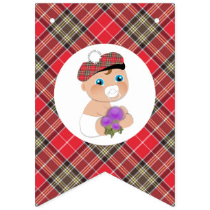 Skotska Tartan Thistolt Blommor Cute Baby Shower Vimplar