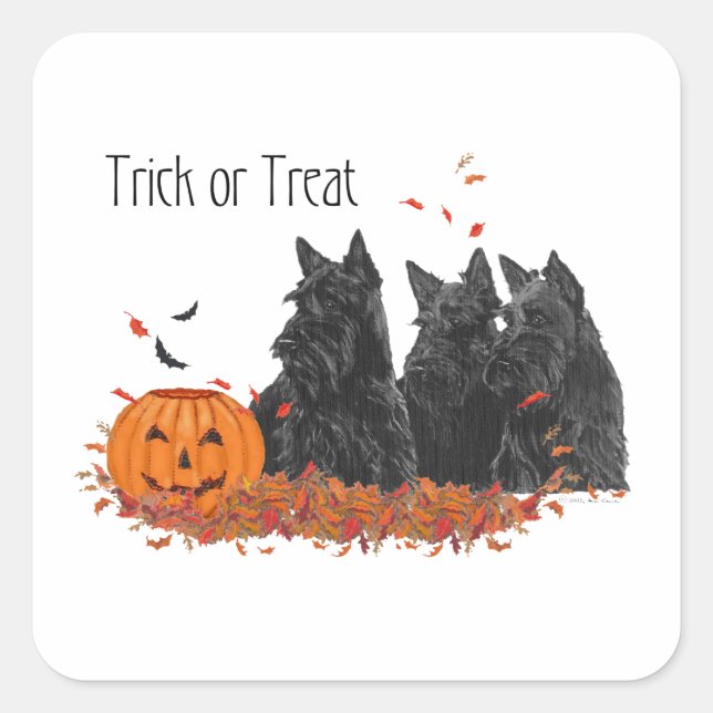 Skotska terrier Halloween Fyrkantigt Klistermärke (Framsida)